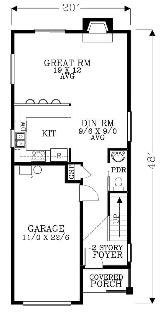 Mặt bằng bố trí tầng 1 mẫu nhà có 3 phòng ngủ 3 WC 1 gara