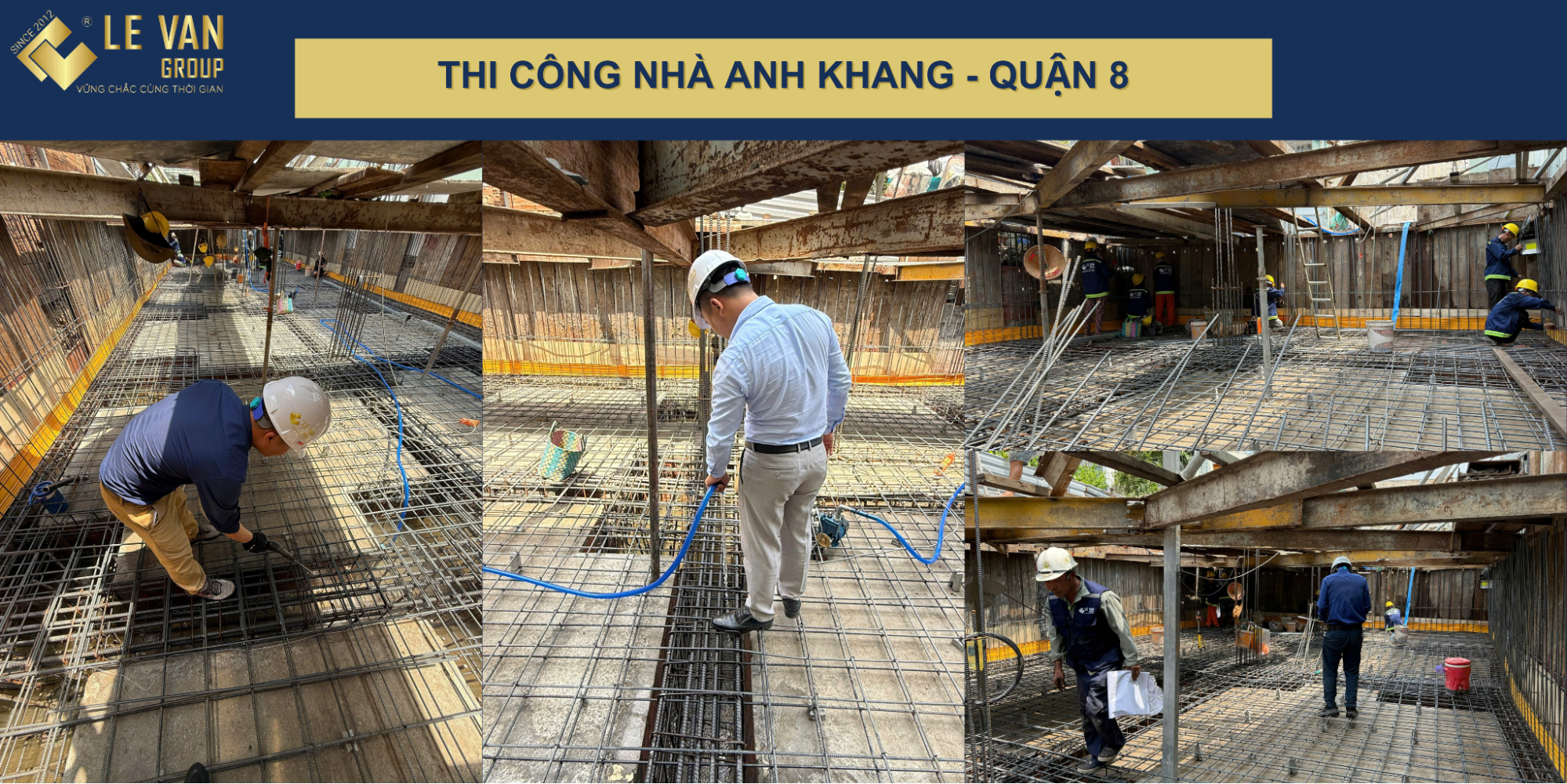Vệ sinh sắt móng tầng hầm trước khi đổ bê tông