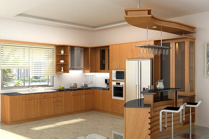 Mẫu quầy bar ngăn bếp và phòng khách đẹp chất liệu gỗ cao cấp 8