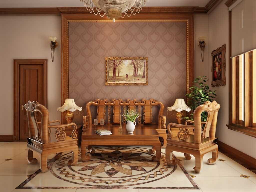 Mẫu thiết kế phòng khách gỗ hương độc đáo, ấn tượng 1