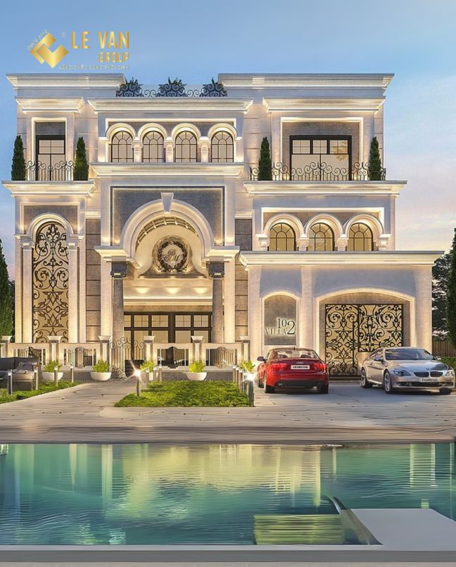 Mẫu thiết kế biệt thự 2 tầng tân cổ điển đẹp không góc chết