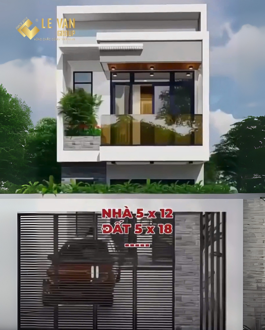 Mẫu nhà 2 tầng, mái tole xây dựng 5M x 12M, đất 5M x 18M 