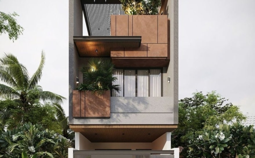 Mẫu thiết kế nhà ống 3 tầng có gara hiện đại, sang trọng