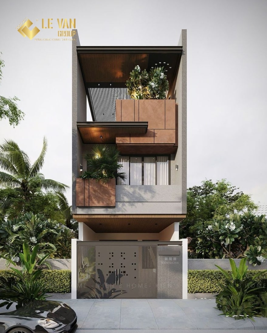 Mẫu thiết kế nhà ống 3 tầng có gara hiện đại, sang trọng 