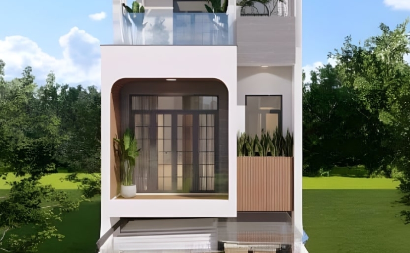 Mẫu Nhà Ống 2 Tầng 1 Tum Phong Cách Địa Trung Hải Hiện Đại – Khoảng Lặng Bình Yên Giữa Lòng Phố Thị